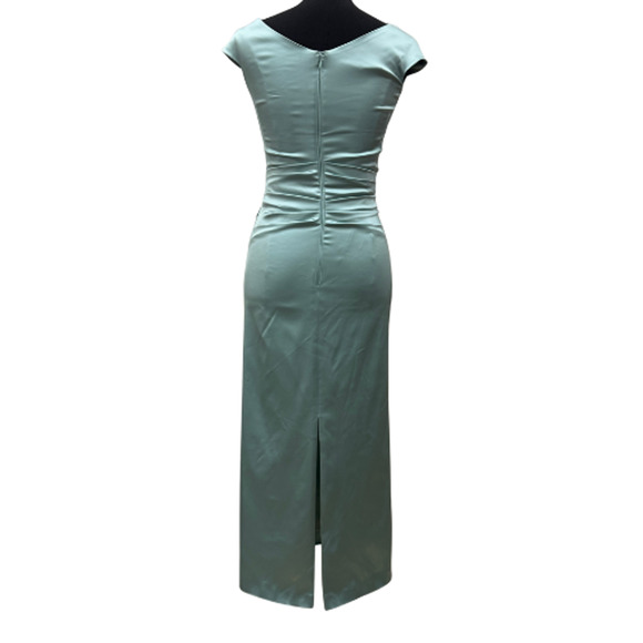 Talbot Runhof Ruched Satin Duchesse Gown Dress Aqua Blue Size 2 Long Formal - Picture 9 of 10